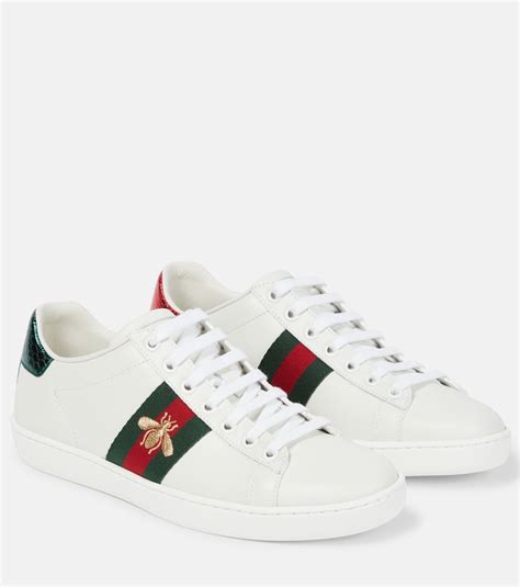 gucci ace watersnake-trimmed embroidered leather sneakers|snake heels Gucci.